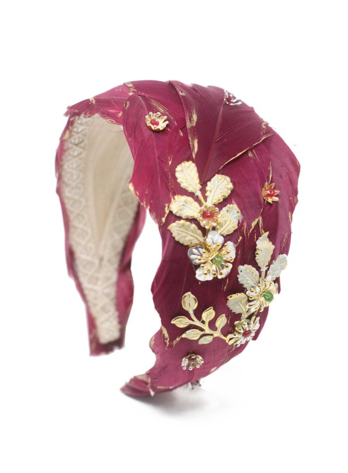 Guest headband with dyed feathers and crystal...