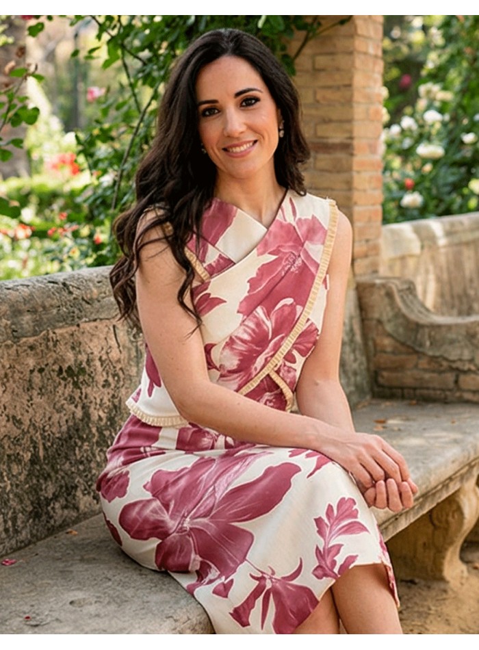 Robe midi imprimée rose et blanche avec...