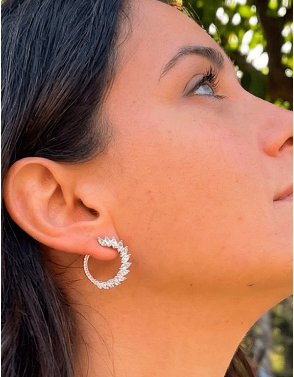 Boucles d'oreilles en argent avec cristaux et feuilles 2