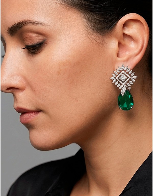 Handmade emerald green earrings with natural crystals and semiprecious stones 2