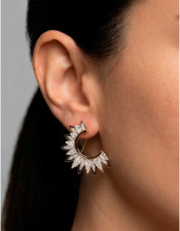 Boucles d'oreilles demi-lune artisanales avec cristaux naturels et émail noir invite 2