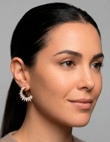 Boucles d'oreilles demi-lune artisanales avec cristaux naturels et émail noir