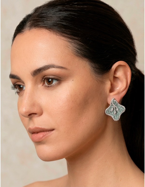 Lotus Flower Earrings with Semiprecious Stones in Mint Green 2