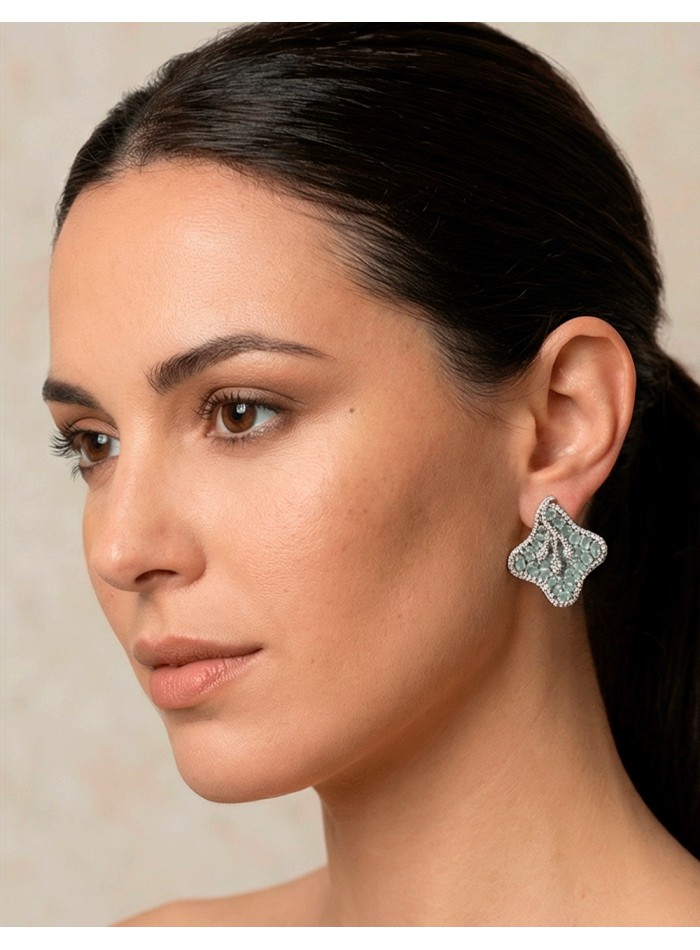 Lotus Flower Earrings with Semiprecious Stones in pASTEL Green