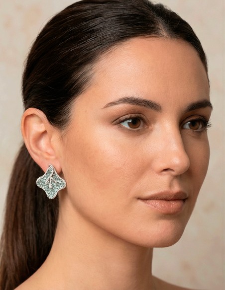 Lotus Flower Earrings with Semiprecious Stones in Mint Green