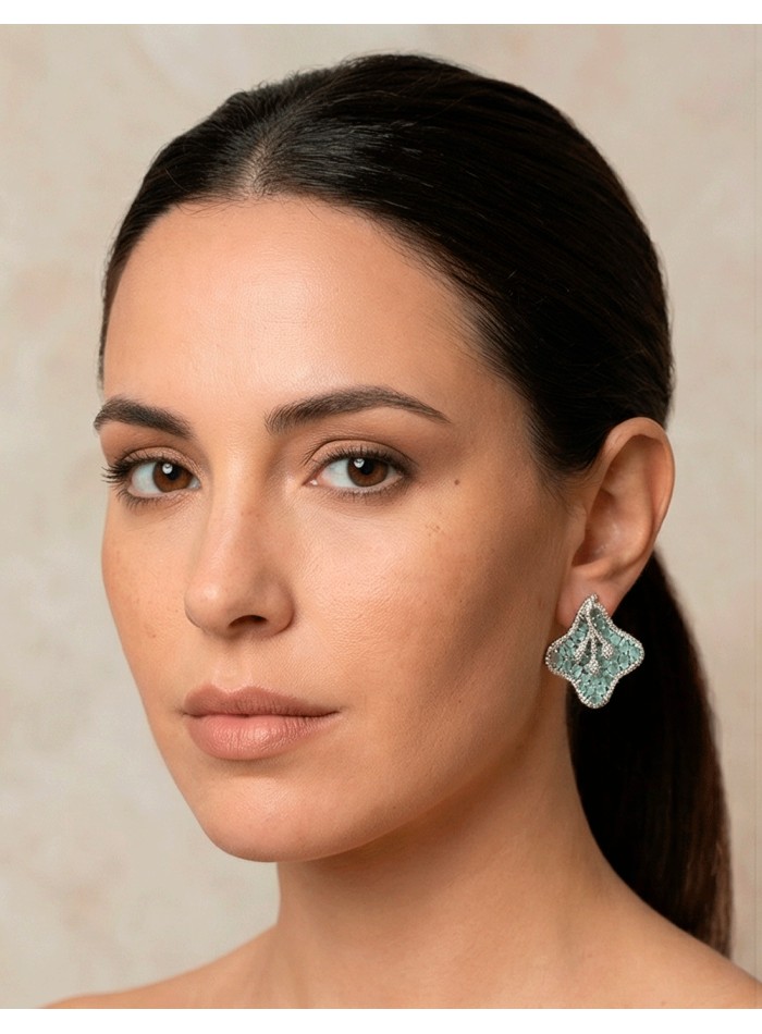 Lotus Flower Earrings with Semiprecious Stones...