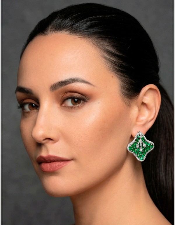 Lotus Flower with Emerald Green Semiprecious Stones Earrings 2