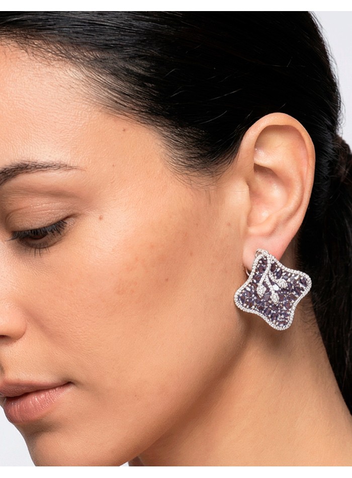 Lotus Flower Earrings with Semiprecious Stones...