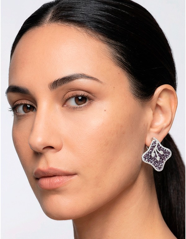 Pendientes Flor de Loto con Piedras Semipreciosas en Color Lila