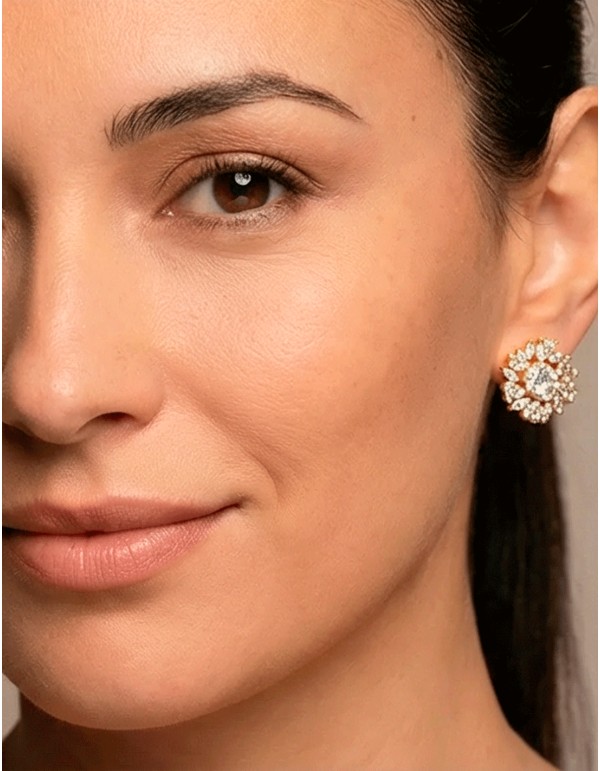 Handcrafted Flower Shaped Earrings with Gold Plating and Natural Crystals