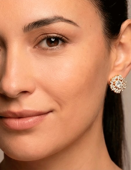 Handcrafted Flower Shaped Earrings with Gold Plating and Natural Crystals