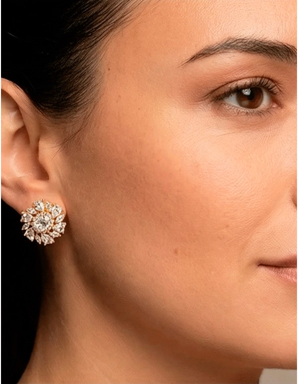 Handcrafted Flower Shaped Earrings with Gold Plating and Natural Crystals 2