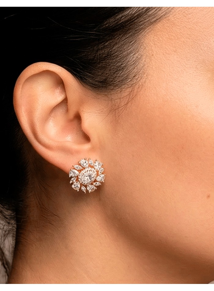 Handcrafted Flower Shaped Earrings with Gold...