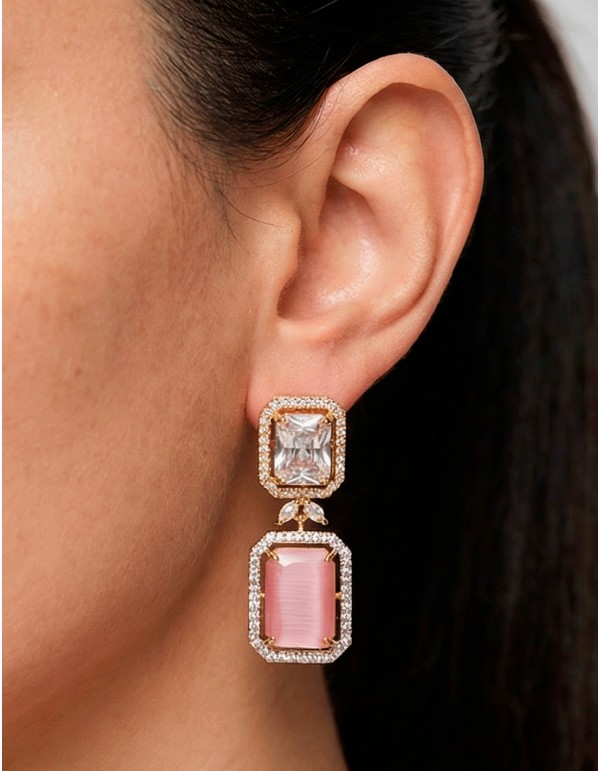 Longues boucles d'oreilles artisanales avec cristaux naturels et pierres semi-précieuses roses 2