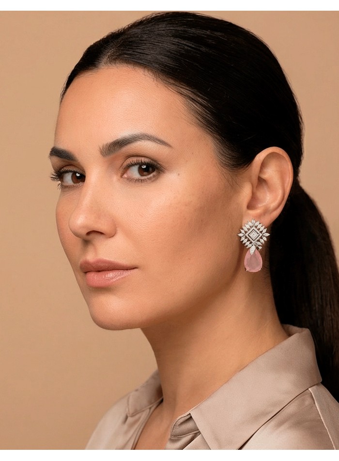 Boucles d'oreilles en pierre naturelle rose...