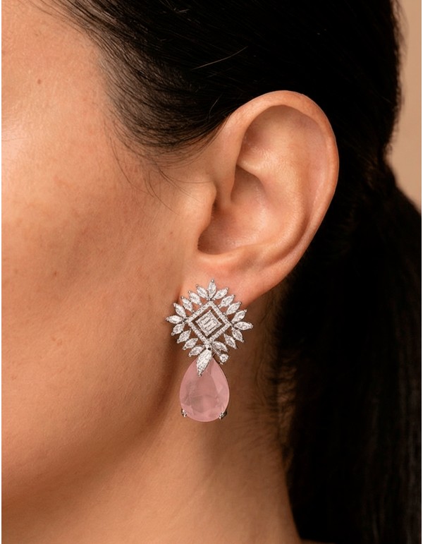 Pendientes de Cristal con Lágrima de Piedra Natural Rosa 2