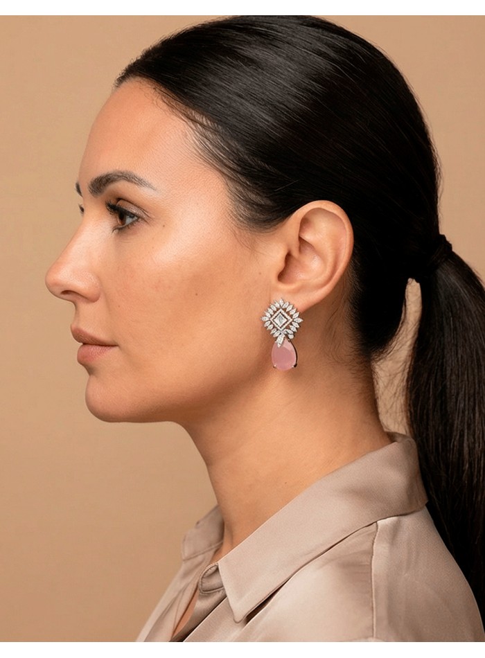 Boucles d'oreilles en pierre naturelle rose...