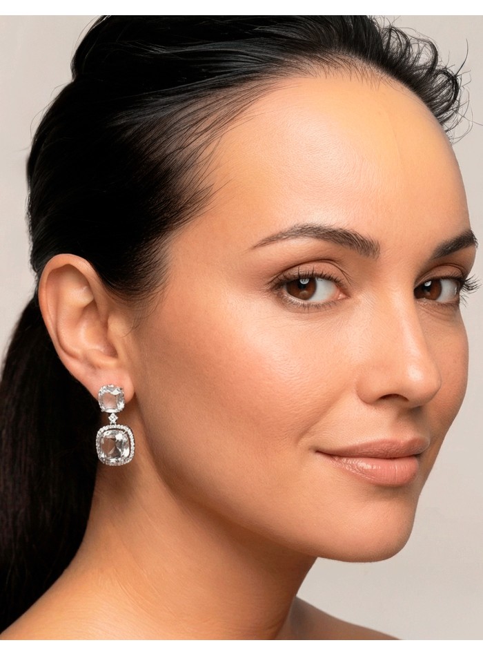 Handcrafted Earrings Rhodium Plated with High...