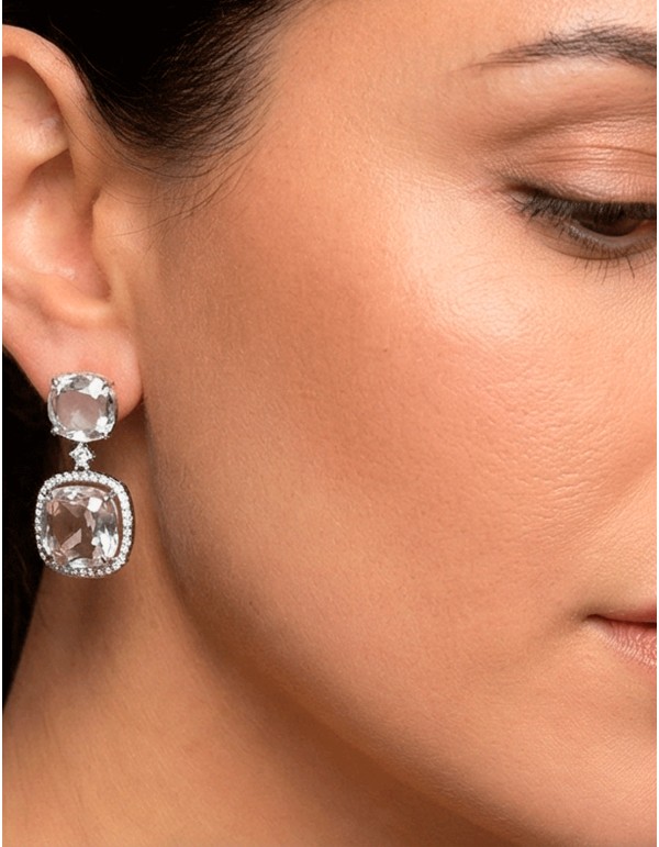 Boucles d'oreilles artisanales plaquées rhodium avec des... 2