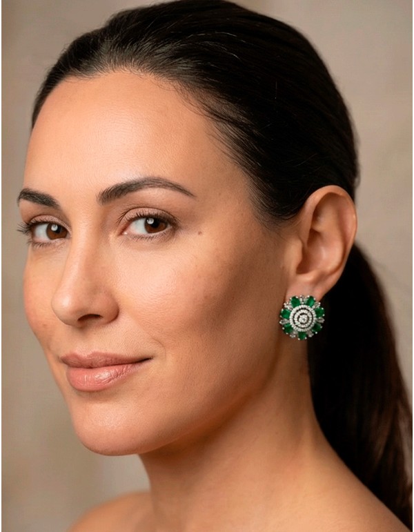 Pendientes Artesanales Rodiados con Piedras Semipreciosas Verdes