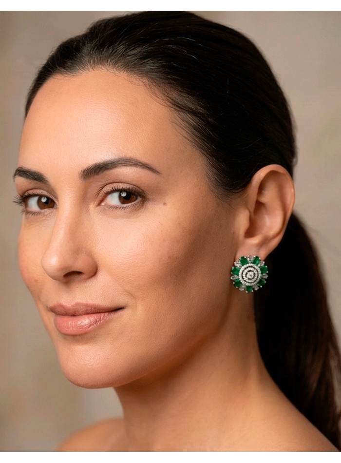 Pendientes Artesanales Rodiados con Piedras Semipreciosas Verdes