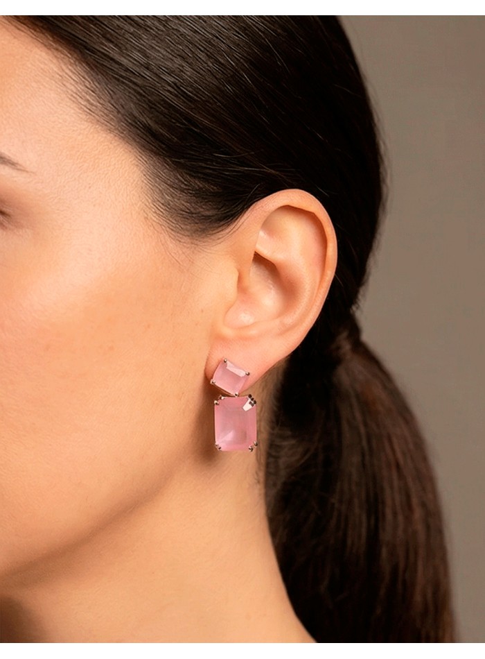 Pendientes Artesanales Rodiados con Piedras Semipreciosas Rosas invitada