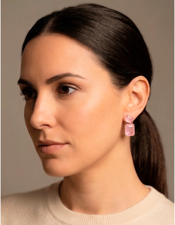 Handmade Earrings Rhodium Plated with Semiprecious Pink Stones
