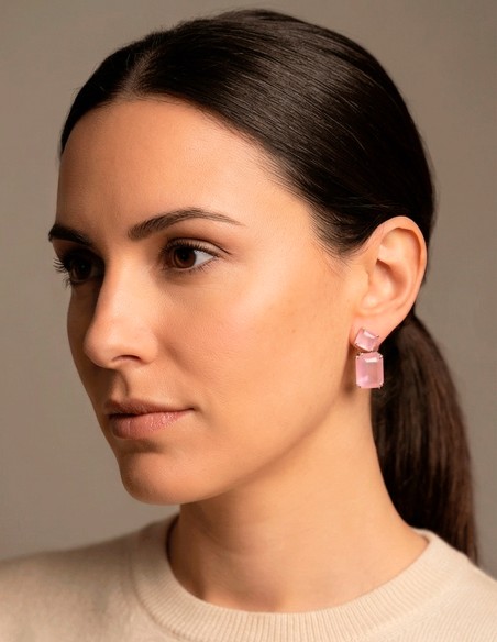 Pendientes Artesanales Rodiados con Piedras Semipreciosas Rosas