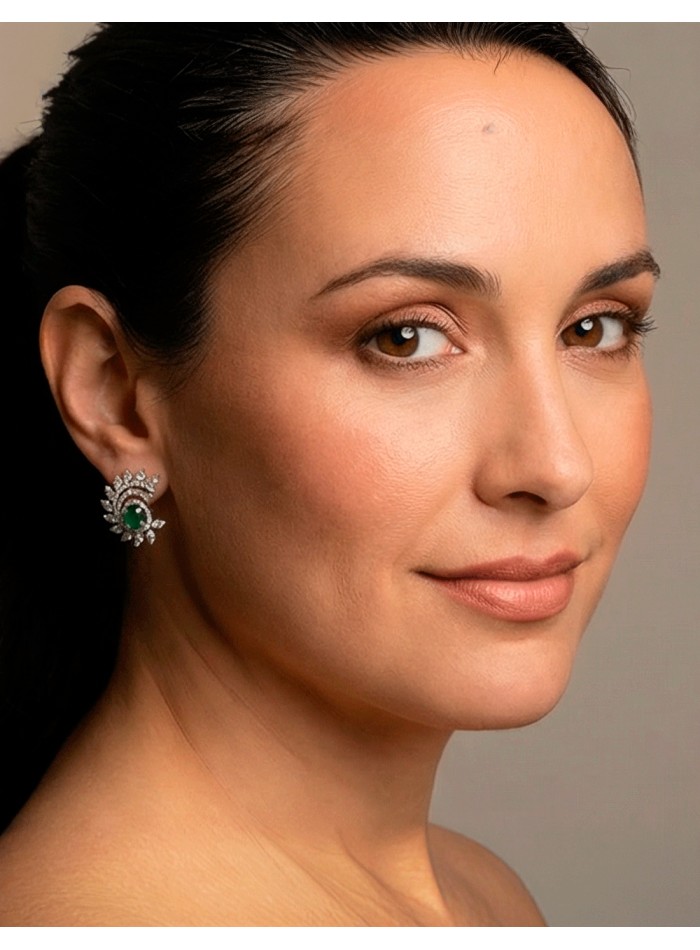 Pendientes Artesanales Rodiados en Espiral con Piedras Semipreciosas Verdes