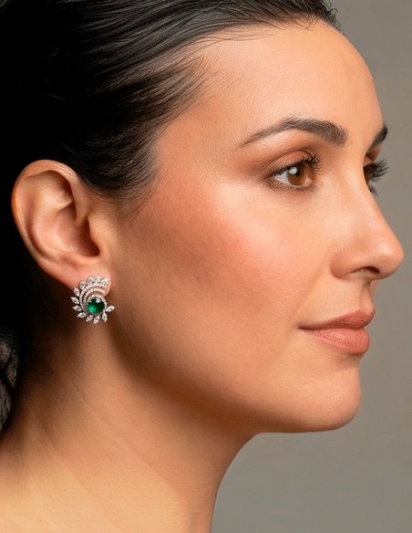 Pendientes Artesanales Rodiados en Espiral con Piedras Semipreciosas Verdes