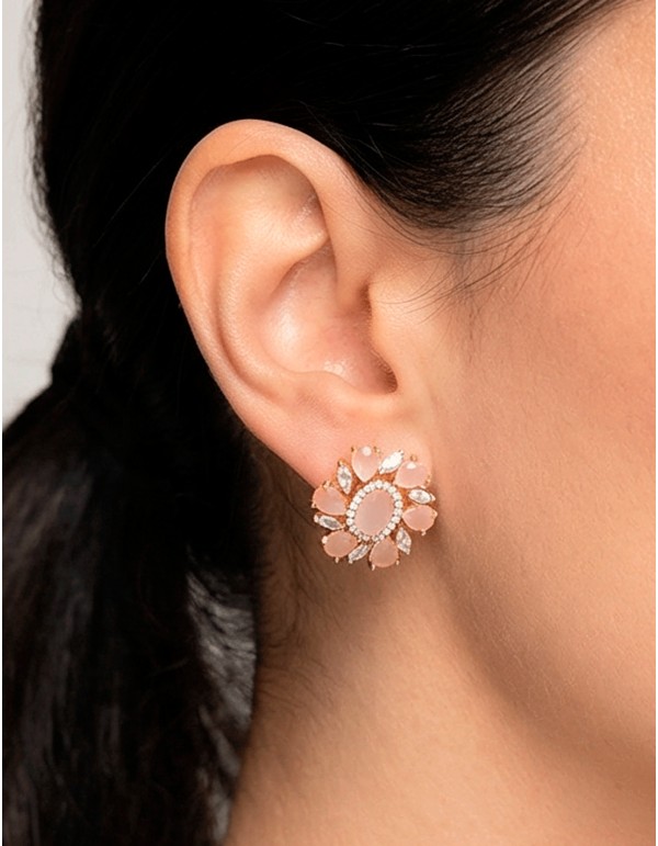 Boucles d'oreilles artisanales en plaqué or avec pierres naturelles roses 2