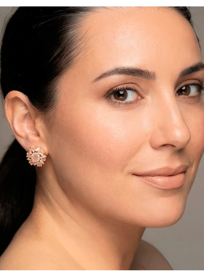 Gold Plated Handmade Earrings with Pink Natural...