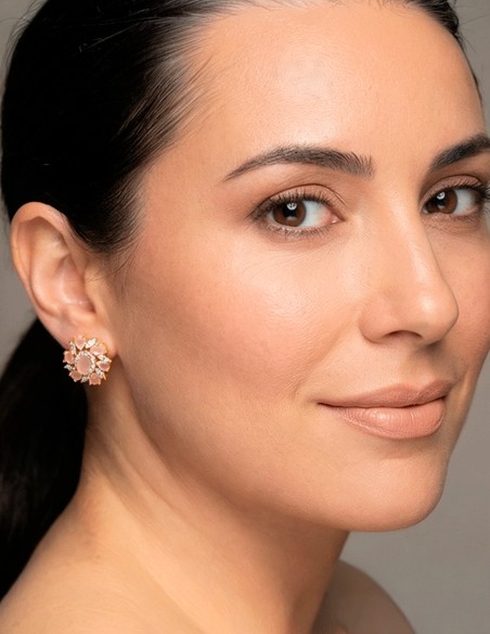 Gold Plated Handmade Earrings with Pink Natural Stones and Gold Plating