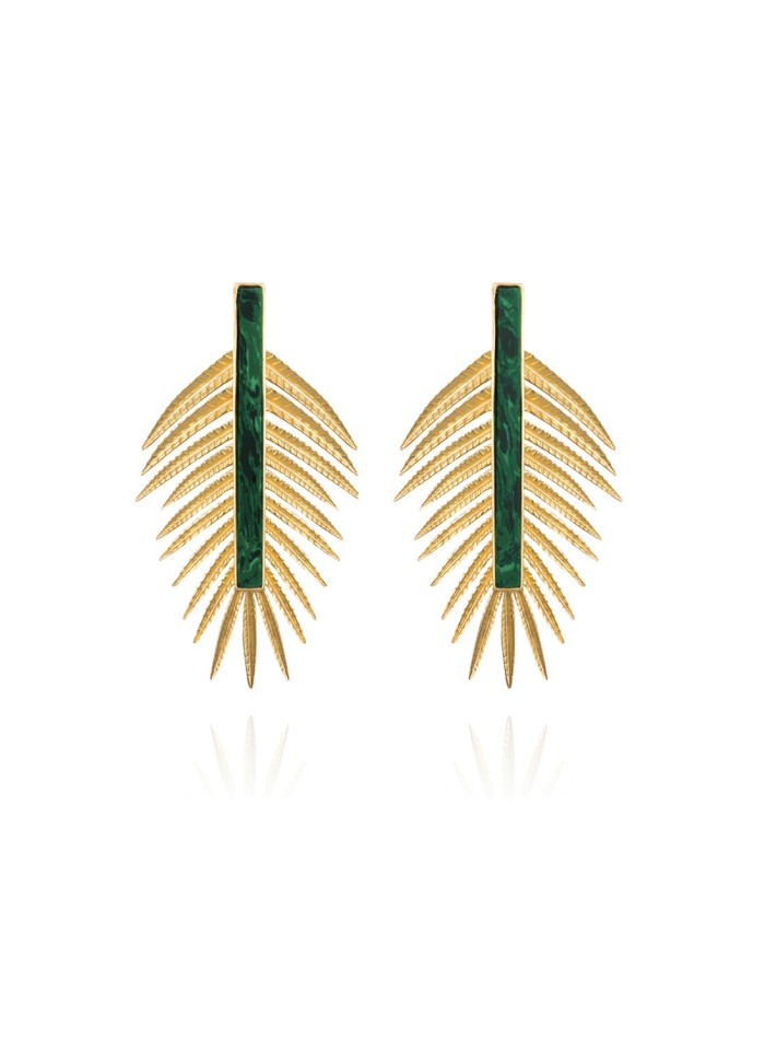 Palm leaf shaped earrings with malachite
by Lavani