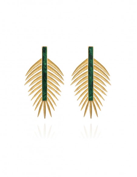 Palm leaf shaped earrings with malachite
by Lavani