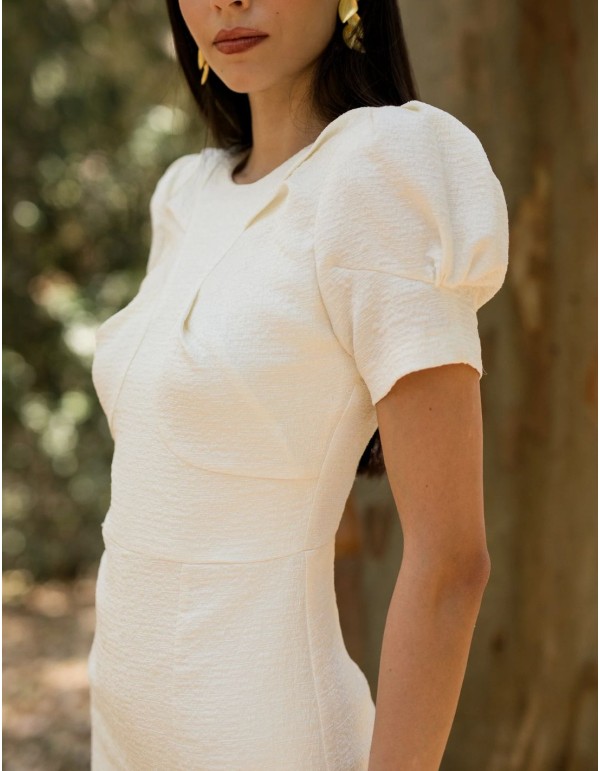 Midi dress for mother of communion with short puffed sleeves 2