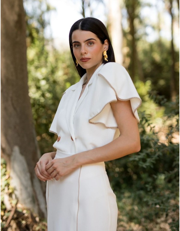 Conjunto midi blanco de cuello solapa confeccionado en jacquard 2