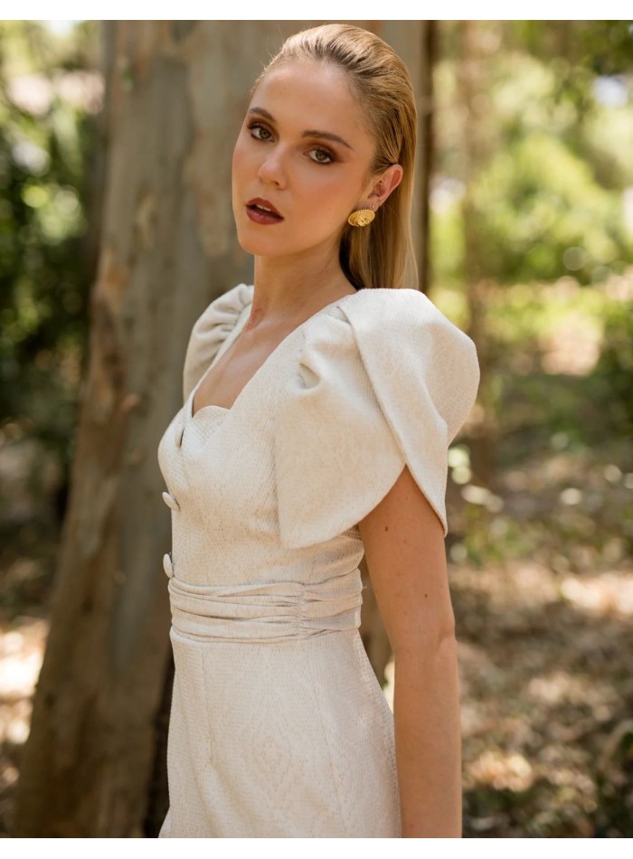 Robe midi blanche en tissu jacquard lurex lurex...