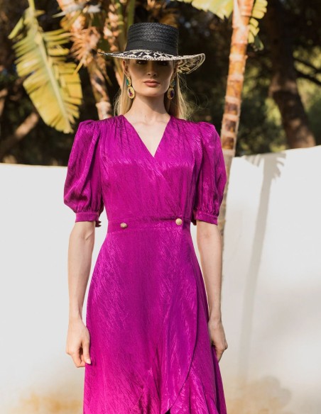 Robe midi à manches bouffantes et drapé fluide