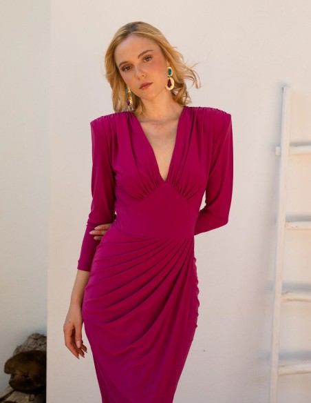 Strawberry midi dress with three-quarter sleeves