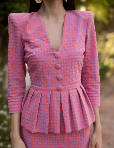 Ensemble vichy rose deux pièces avec épaulettes marquées