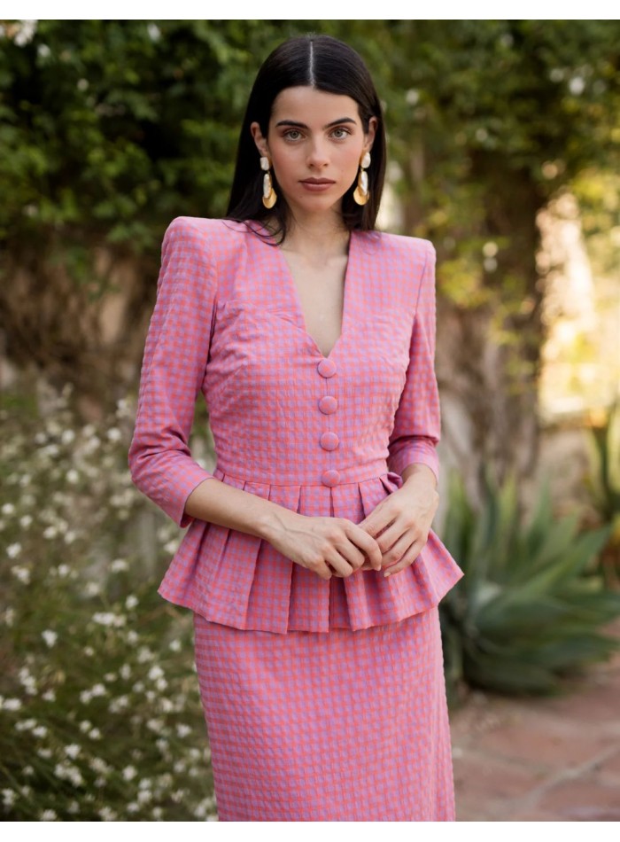 Conjunto dos piezas vichy rosa con hombreras marcadas