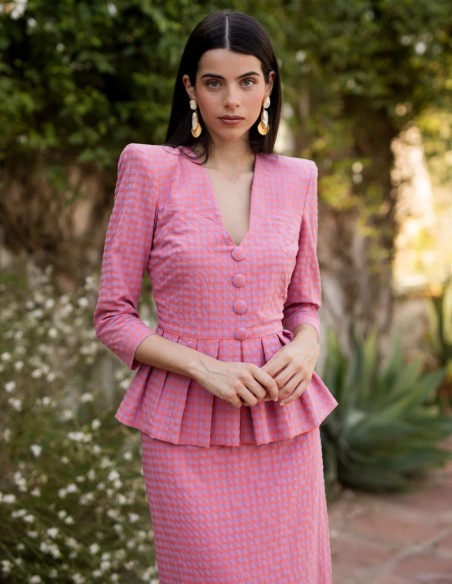 Conjunto dos piezas vichy rosa con hombreras marcadas
