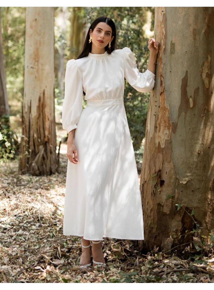 Midi communion mom dress with flared skirt and...