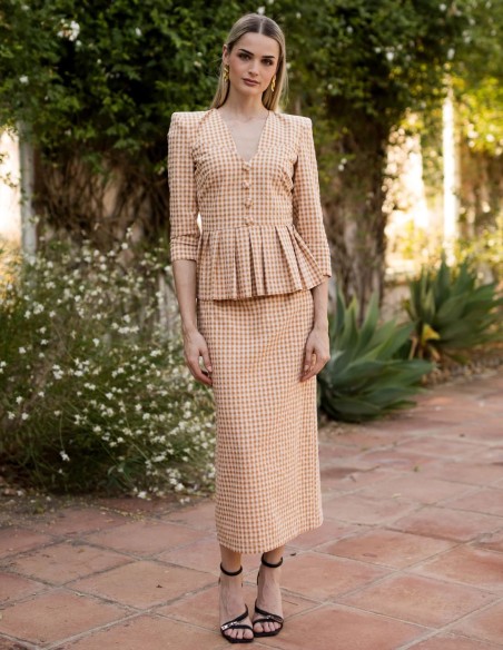 Ensemble deux pièces vichy marron avec épaulettes marquées