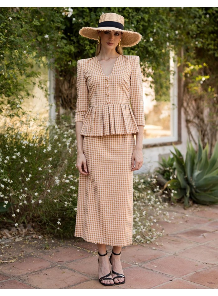 Ensemble deux pièces vichy marron avec...