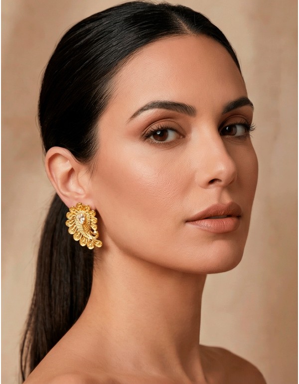 Leaf-shaped earrings with cubic zirconia