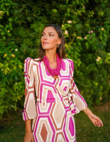 Vestido midi en tejido fluido estampado para invitada