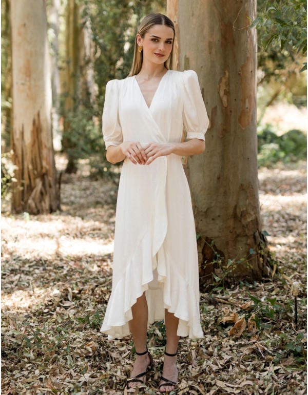 Midi dress for communion mom with V-neckline and gold...