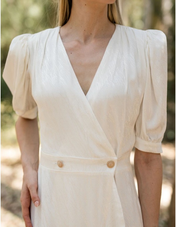 Midi dress for communion mom with V-neckline and gold... 2